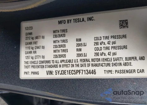 2023 Tesla Model 3 Performance Dual Motor All-Wheel Drive из США, поврежденный, VIN 5YJ3E1EC5PF713446
